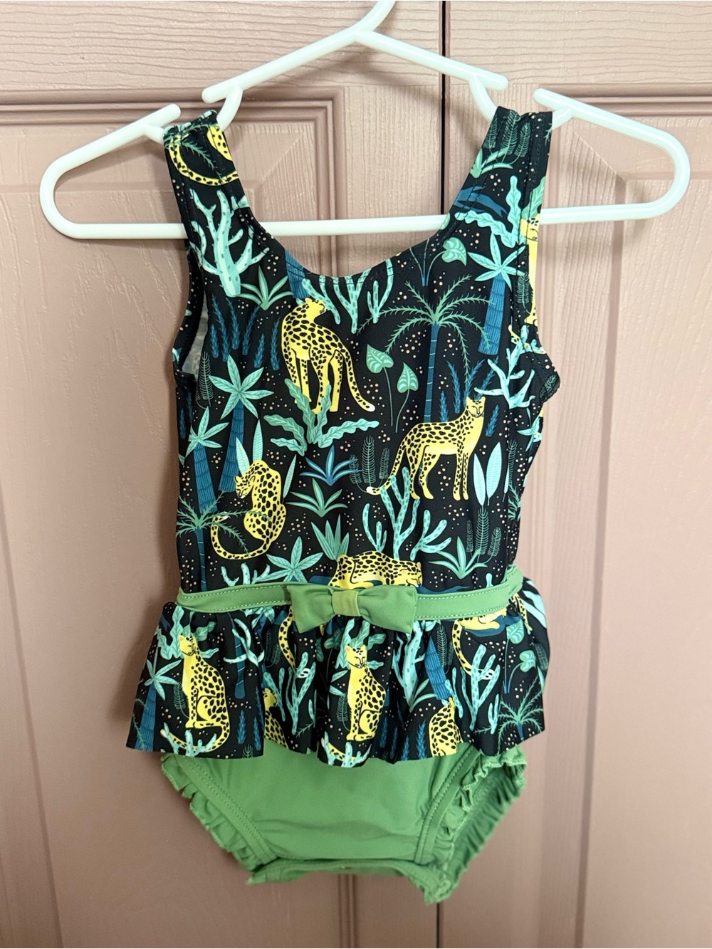 Ruffle Butts Skirted One-Piece Swimsuit with Leopard and Jungle Accents